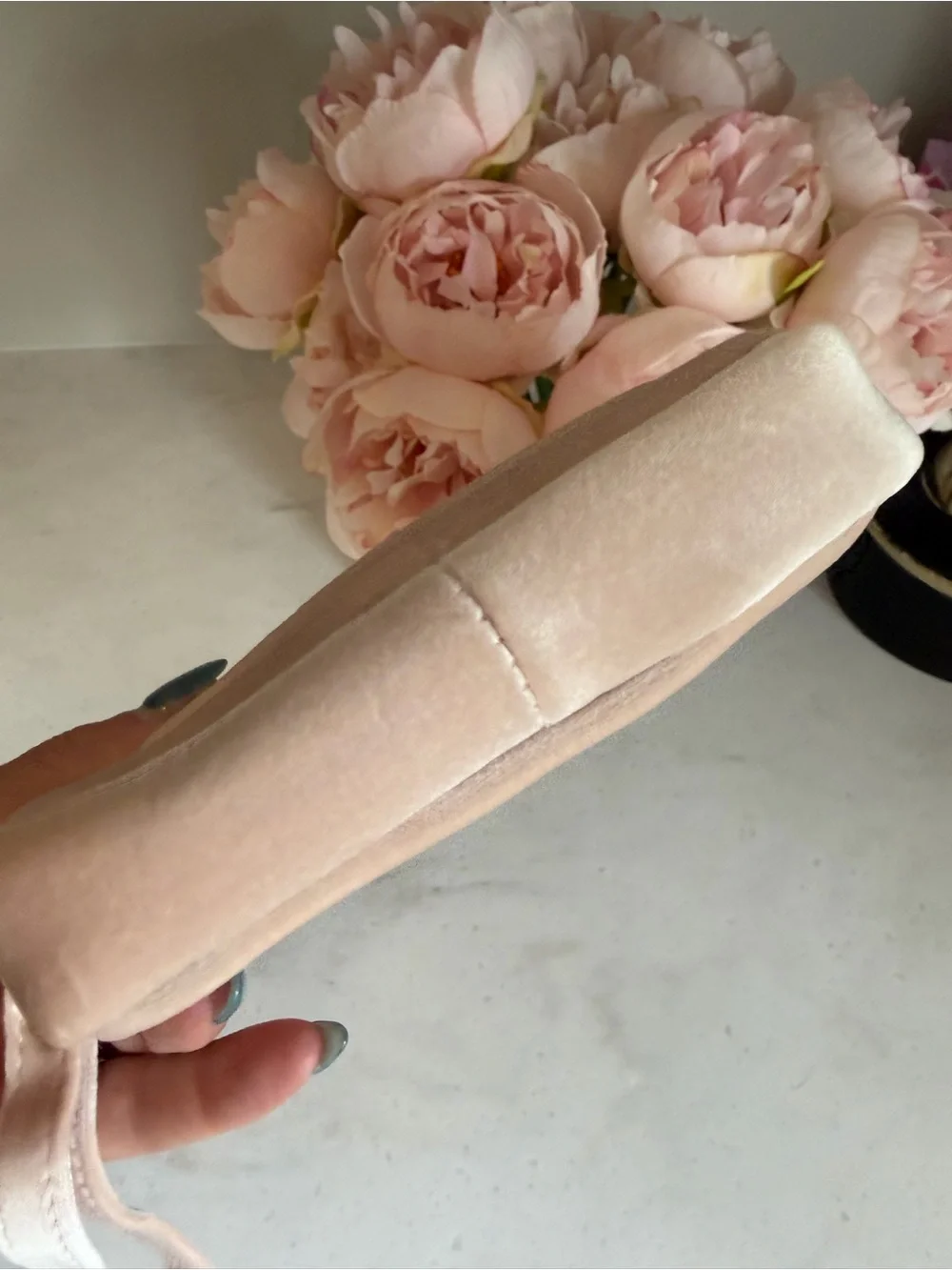 Made for Valentino GWP Pink Velvet Logo Cosmetic Pouch stud wristlet